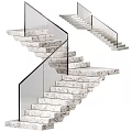 Elegant Modern Staircase Design With Marble Steps And Transparent Glass Railings