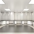 Modern Laboratory Interior Design With White Cabinets Lab Benches And Circular Floor Patterns 3d model