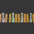 Satellite Models With Yellow Solar Panels Arranged On Gray Background With Reflections