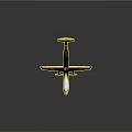 Black and Gold Aircraft with Propellers and Long Shiny Wings on Gray Background