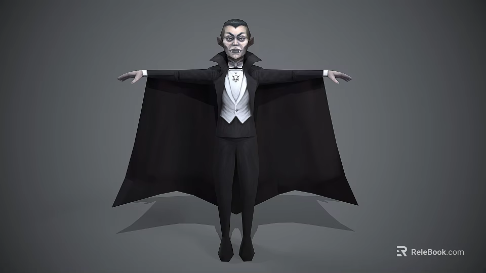 Game And Movie Character Vampire In Black Cape With White Shirt And Bow Tie 3d model 