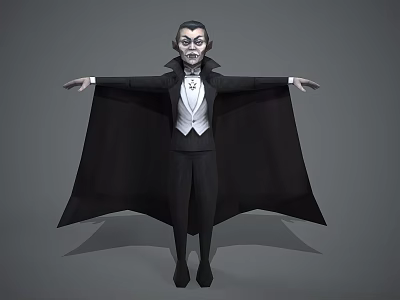 Game And Movie Character Vampire In Black Cape With White Shirt And Bow Tie 3d model