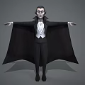 Game And Movie Character Vampire In Black Cape With White Shirt And Bow Tie