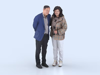 Two Middle Aged People Standing Together In Casual Coats Against Light Background 3d model