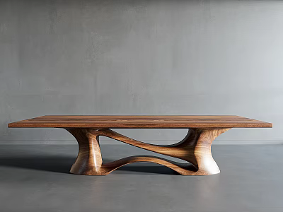 Wooden Tea Table With Curved Base Design In Modern Minimalist Interior 3d model