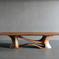 Wooden Tea Table With Curved Base Design In Modern Minimalist Interior