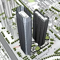 Modern Office Building Complex in Urban Skyline with Contemporary Architectural Design
