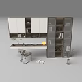 Modern Bookcase With Glass Doors And Open Shelves Near Desk Chair And Plants