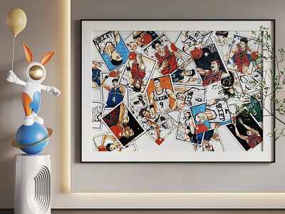 Abstract Painting With Colorful Human Portraits Hanging On Wall In Modern Interior 3d model