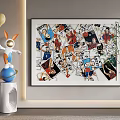 Abstract Painting With Colorful Human Portraits Hanging On Wall In Modern Interior