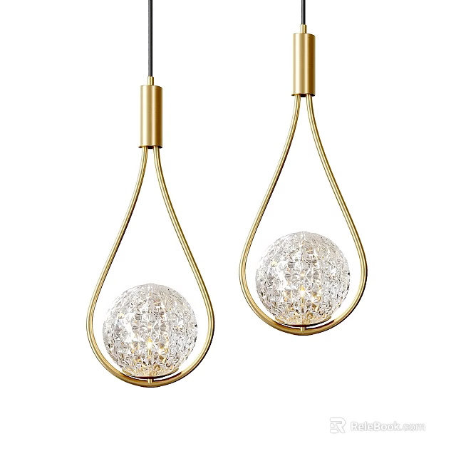 Elegant Pendant Lights with Golden Frames and Transparent Spherical Shades for Home Decor 3d model 