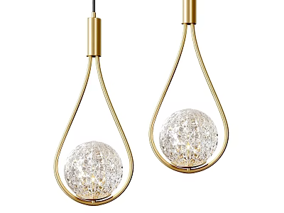 Elegant Pendant Lights with Golden Frames and Transparent Spherical Shades for Home Decor 3d model