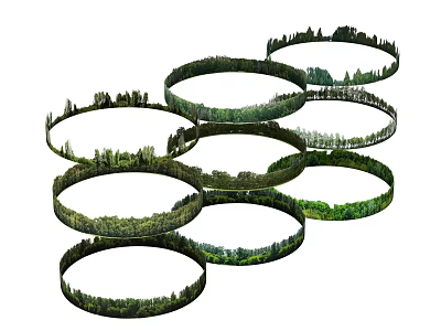 Green Circular Rings With Forest Landscapes In Stacked Arrangement Design 3d model