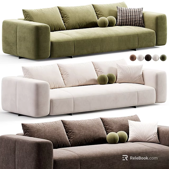 Modern Sectional Sofa with Plush Pillows and Decorative Balls in Various Colors for Living Room 3d model 