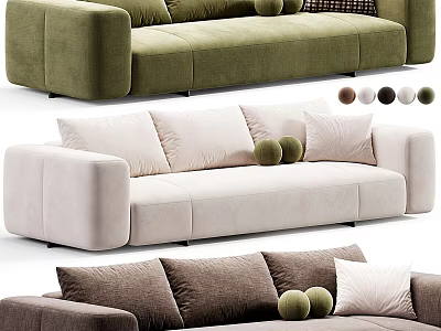 Modern Sectional Sofa with Plush Pillows and Decorative Balls in Various Colors for Living Room 3d model