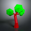 Cartoon Scene Featuring Low Poly Tree with Red Trunk and Green Polygonal Leaves 3d model