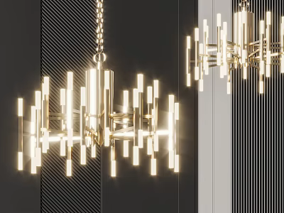 Modern Brass Chandelier Featuring Multiple Linear Suspended Lights In Contemporary Interior 3d model