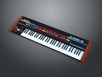JUNO-6 Musical Instrument Keyboard With Black White Keys And Wooden Frame Control Panel 3d model