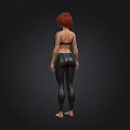 3D Female Character With Red Hair Black Leather Outfit And Tattoos