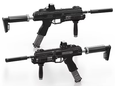 Modern Black Tactical Firearms With Scope Suppressor And Foregrip Double Set 3d model