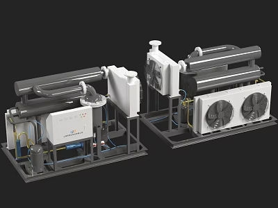 High Performance Industrial Chiller Equipment with Pipes Fans and Control Panels 3d model