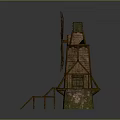 Hexagonal Structure with Weathered Roof and Wooden Staircase 3D Model Rendering of Rustic Architecture
