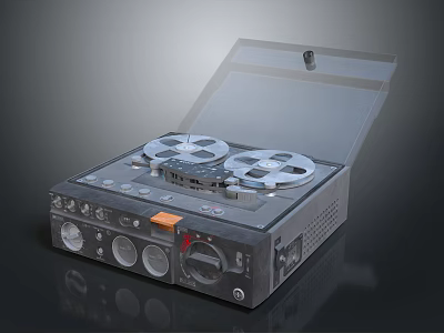 Vintage Computer Reel To Reel Tape Recorder With Transparent Cover Dual Reels And Control Buttons 3d model