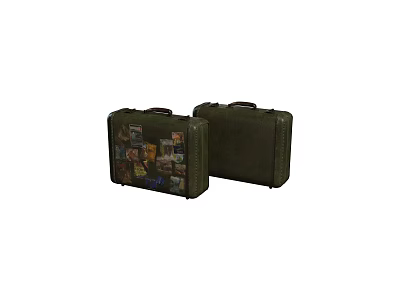 Two Dark Green Suitcases One Covered with Various Travel Stickers 3d model