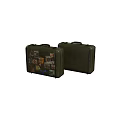Two Dark Green Suitcases One Covered with Various Travel Stickers