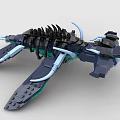 Building Block Mechanical Dragon Model With Dark And Teal Bricks And Mechanical Wings