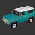Vintage Turquoise SUV Featuring White Roof Classic Body White Wheels on Gray Background