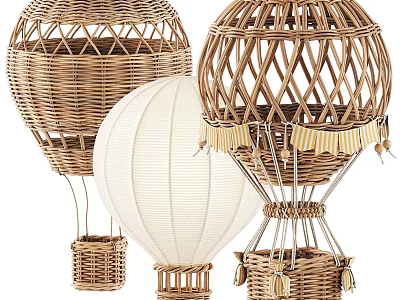 Wicker Hot Air Balloon Dolls Handmade Decorative Hanging Home Decor Items 3d model