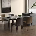 Modern Dining Table With Four Chairs Wall Art Plant And Wooden Floor