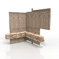 Rustic Wooden Corner Structure Featuring Panel Walls And Cozy Seating Design 3d model