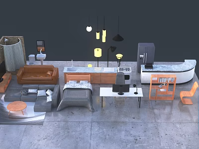 Modern Console Table And Side Cabinet In Interior With Wooden Frame And Marble Top 3d model
