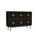 Modern Console Cabinet Sideboard With Six Panel Design Light Square Inlays And Black Metal Legs