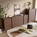Modern Entryway Console Cabinet And Sideboard With Brown Wooden Drawers Decorative Plant And Area Rug
