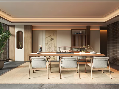 New Chinese Zen Tea Room Tea Table and Chair Combination Tea Set Tea Room Background Song Style Tea Room Club Tea Room 3 3d model