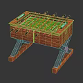 Wooden Foosball Table With Metal Legs Green Playing Surface Red Yellow Players And Black Rods