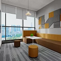 Modern Office Interior With Open Workspace Large Windows Green Plants Desks Chairs And Computers