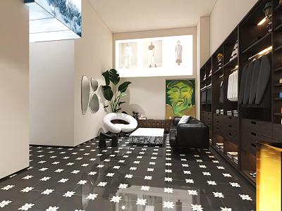 Modern Clothing Store Interior Featuring Fashion Displays Mannequins And Stylish Decor Elements 3d model