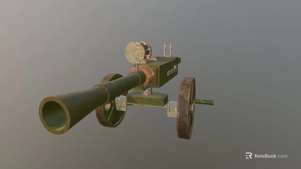 Historical Military Cannon Weapon Design With Long Metal Barrel And Spoked Wheels 3d model 