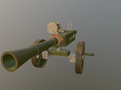 Historical Military Cannon Weapon Design With Long Metal Barrel And Spoked Wheels 3d model