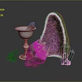 Crystal Skull With Silver Chalice Purple Geode Green And Black Crystals