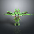 Detailed Green Sci Fi Mecha Creature With Multiple Heads And Extended Wings 3d model