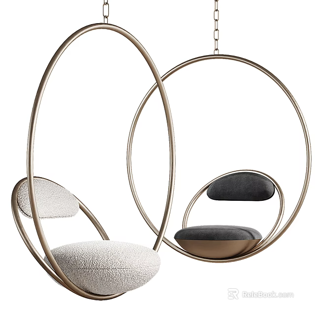Comfortable Hanging Chair With Plush Light And Dark Gray Padded Seats And Metal Frame 3d model 