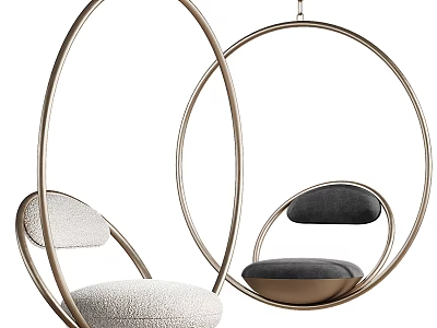 Comfortable Hanging Chair With Plush Light And Dark Gray Padded Seats And Metal Frame 3d model