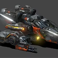 Futuristic Sci Fi Vehicle With Mechanical Structure Orange Black Color Glowing Lights And Weaponry