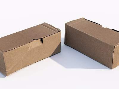 Two Brown Cardboard Boxes Sturdy Packaging Containers On White Background 3d model