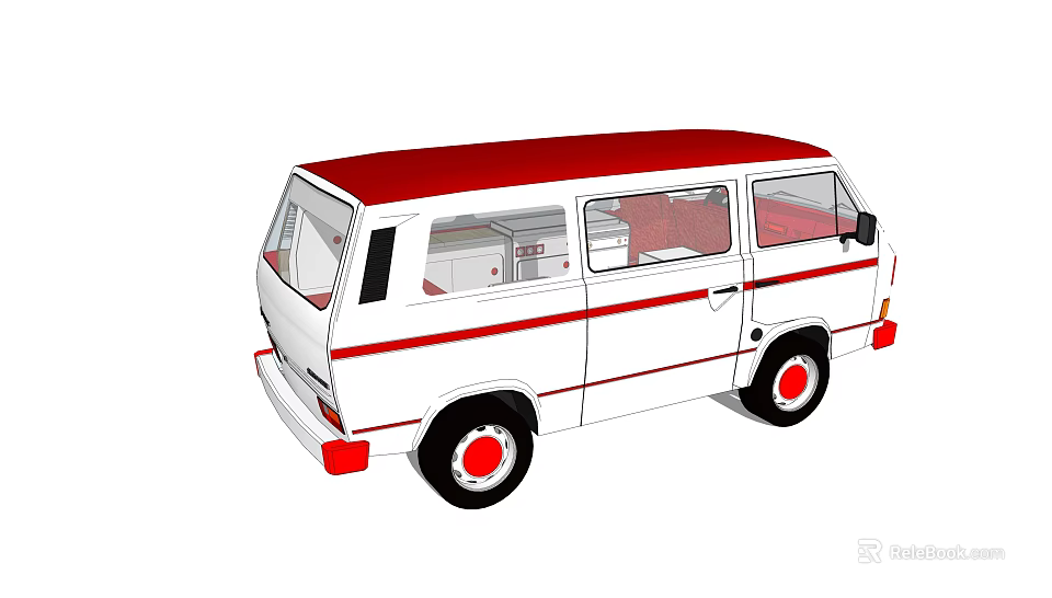 Classic White Van With Red Roof Stripes And Interior Design Features 3d model 